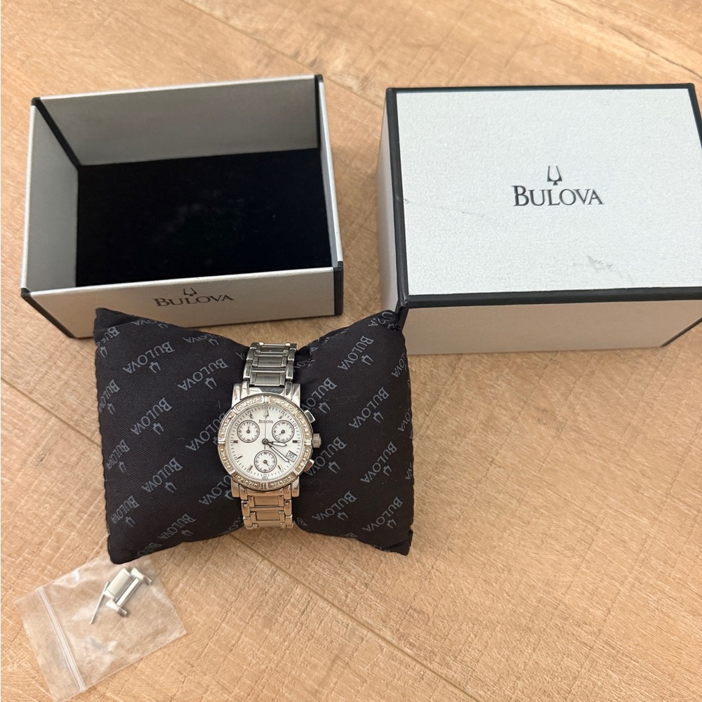 Bulova Silver Men’s Stainless Steel Chronograph with White Dial